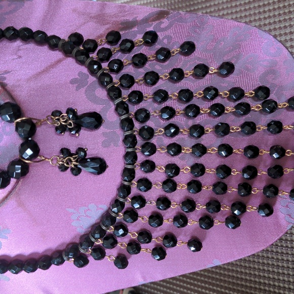 Black Austrian Crystal Bib Waterfall Necklace Set A294 - Picture 1 of 6